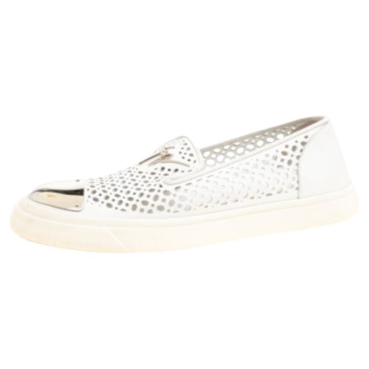 Giuseppe Zanotti Bianco Pelle Traforata Punta Metallica Skate Sneakers Taglia 40 in vendita