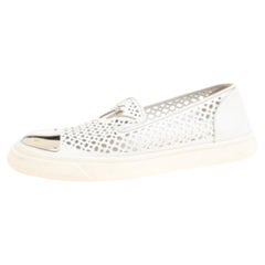 Giuseppe Zanotti White Perforated Leather Metal Cap Toe Skate Sneakers Size 40