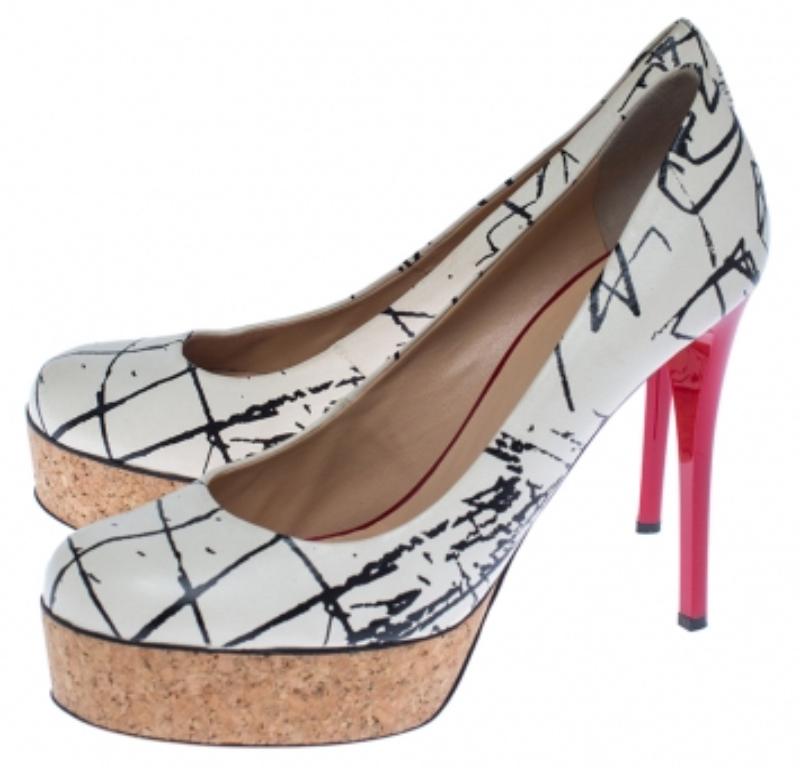 Giuseppe Zanotti Weiße bedruckte Kork Plateau-Pumps aus Leder Größe 38,5 (Grau) im Angebot