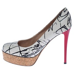 Giuseppe Zanotti White Printed Leather Cork Platform Pumps Size 38.5