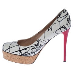 Giuseppe Zanotti White Printed Leather Cork Platform Pumps Size 38.5