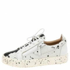 Giuseppe Zanotti White/Python Embossed Leather Double Sketch Sneakers Size 40