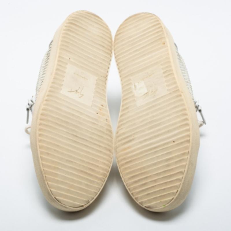 Giuseppe Zanotti Weiß Python Geprägtes Leder London Low Top Sneakers Größe 44 im Angebot 4