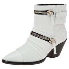 Giuseppe Zanotti White Quilted Leather Ankle Biker Boots Size 39