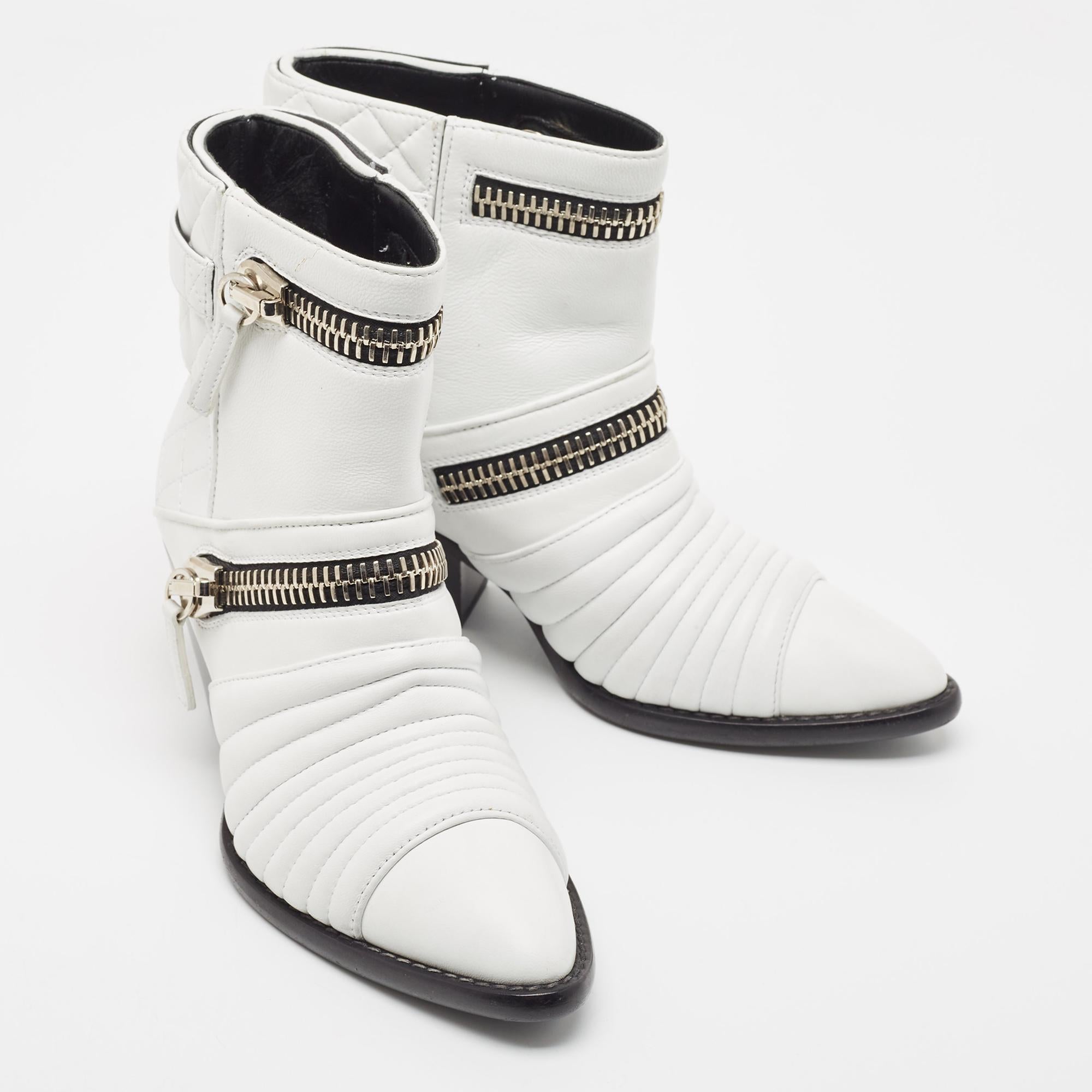 Women's Giuseppe Zanotti White Quilted Leather Ankle Boots Size 37.5