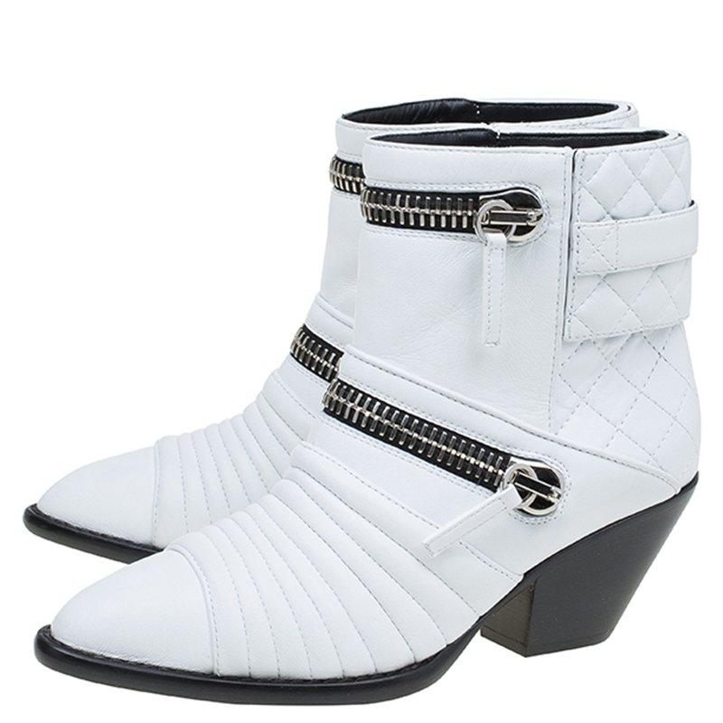 Giuseppe Zanotti White Quilted Leather Ankle Boots Size 37.5 1