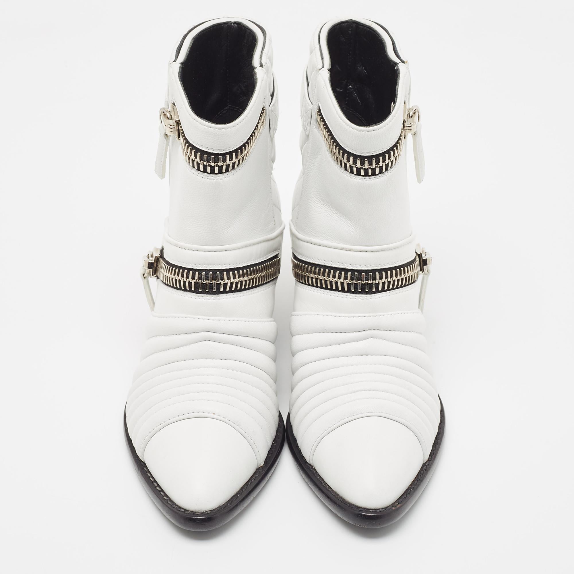 Giuseppe Zanotti White Quilted Leather Ankle Boots Size 37.5 1