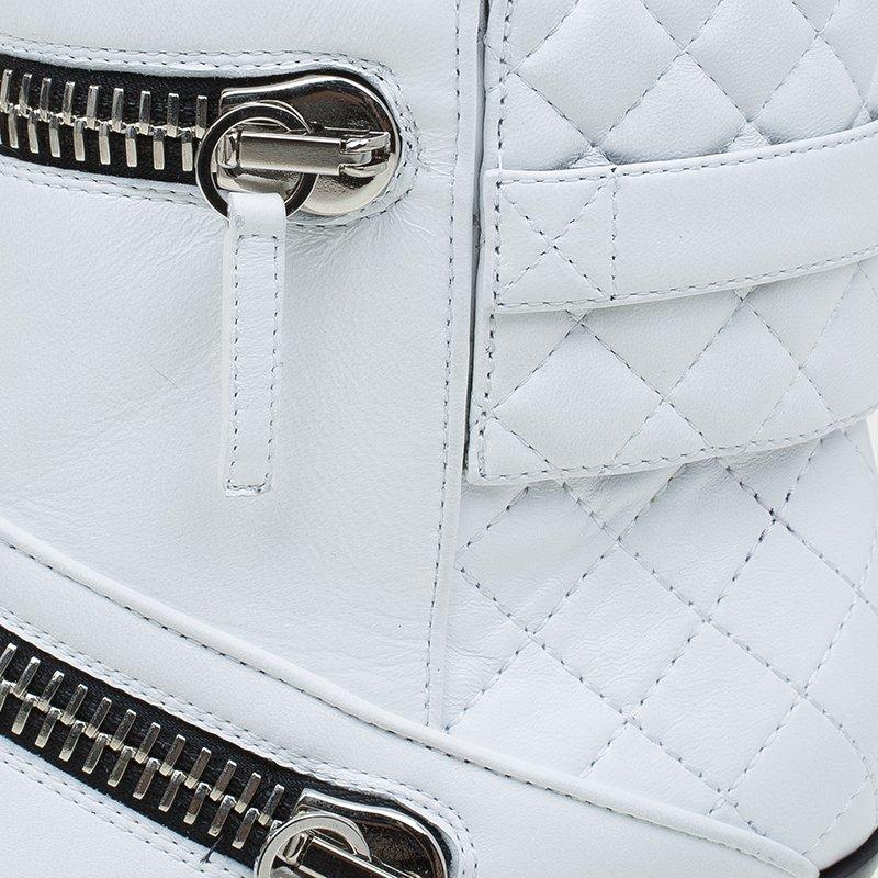 Giuseppe Zanotti White Quilted Leather Ankle Boots Size 37.5 2