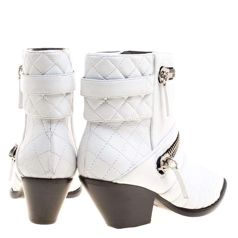 Women's Giuseppe Zanotti White Quilted Leather Ankle Boots Size 38