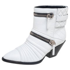 Giuseppe Zanotti White Quilted Leather Ankle Boots Size 38
