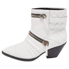 Used Giuseppe Zanotti White Quilted Leather Ankle Boots Size 38