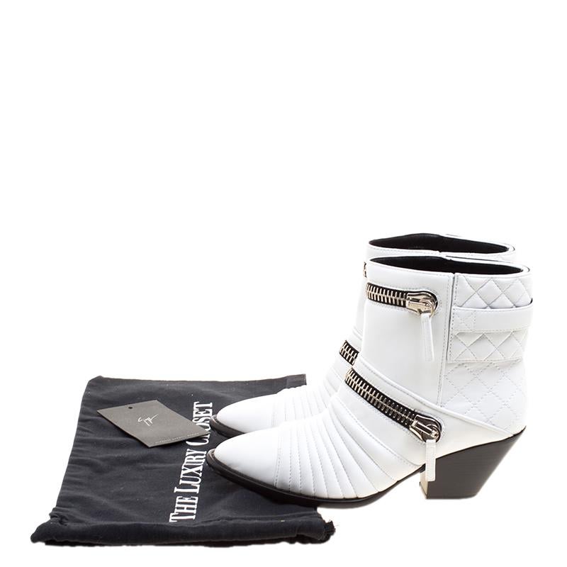 Women's Giuseppe Zanotti White Quilted Leather Ankle Boots Size 38.5