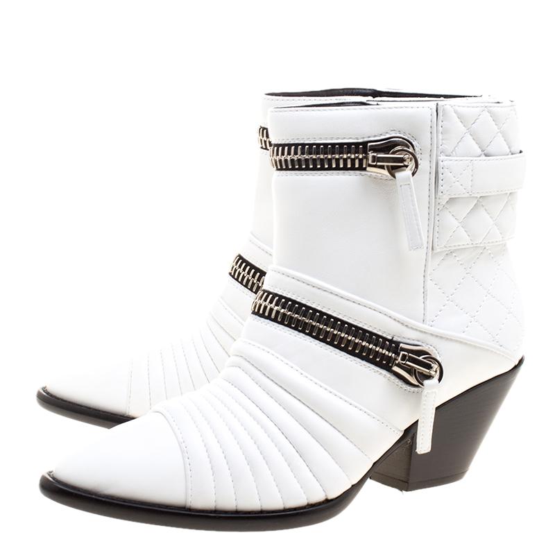 Giuseppe Zanotti White Quilted Leather Ankle Boots Size 38.5 2