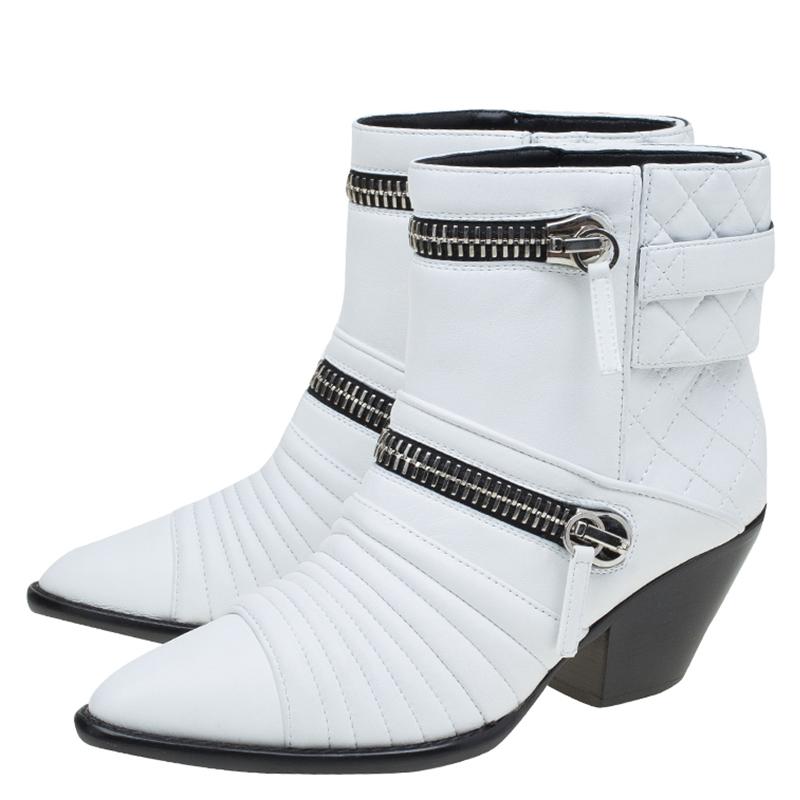 Women's Giuseppe Zanotti White Quilted Leather Ankle Boots Size 39