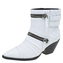 Giuseppe Zanotti White Quilted Leather Ankle Boots Size 39