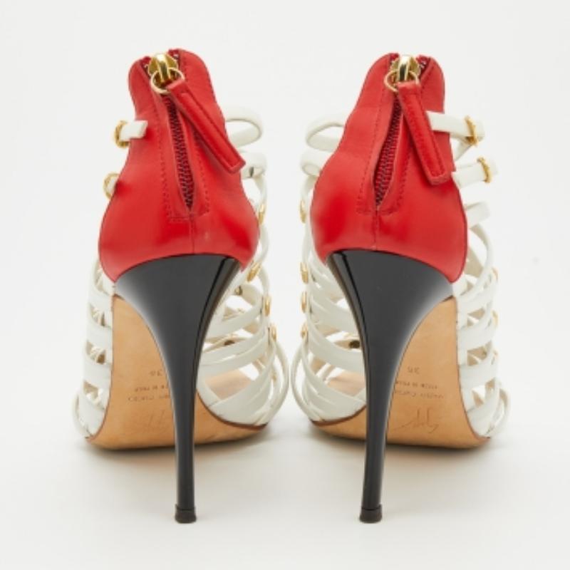 Giuseppe Zanotti Sandali Strappy impreziositi in pelle bianca/rossa Taglia 36 in vendita 1