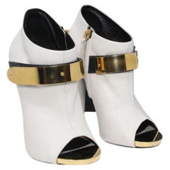 Used Giuseppe Zanotti White Women's Open Toe Gold-tone Velcro Strap Ankle Boots
