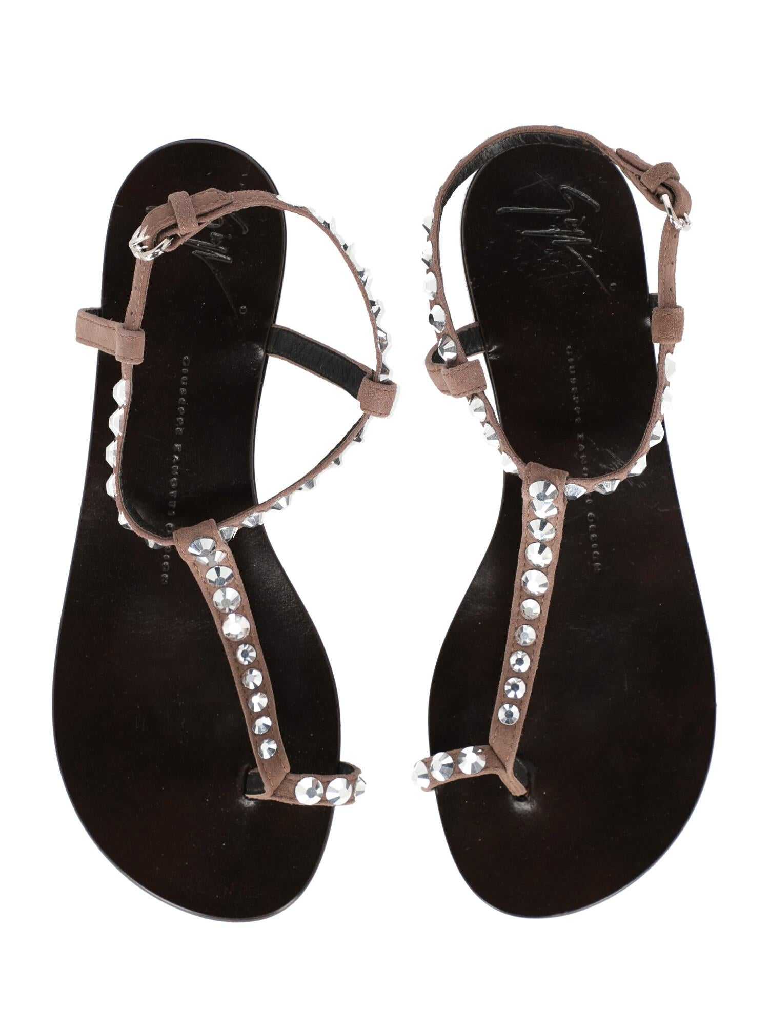 Giuseppe Zanotti Woman Flip-flops Brown Leather IT 37.5 For Sale 1