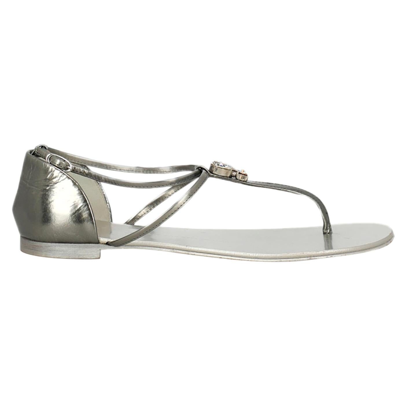 Giuseppe Zanotti Woman Sandals Silver Leather IT 38 For Sale