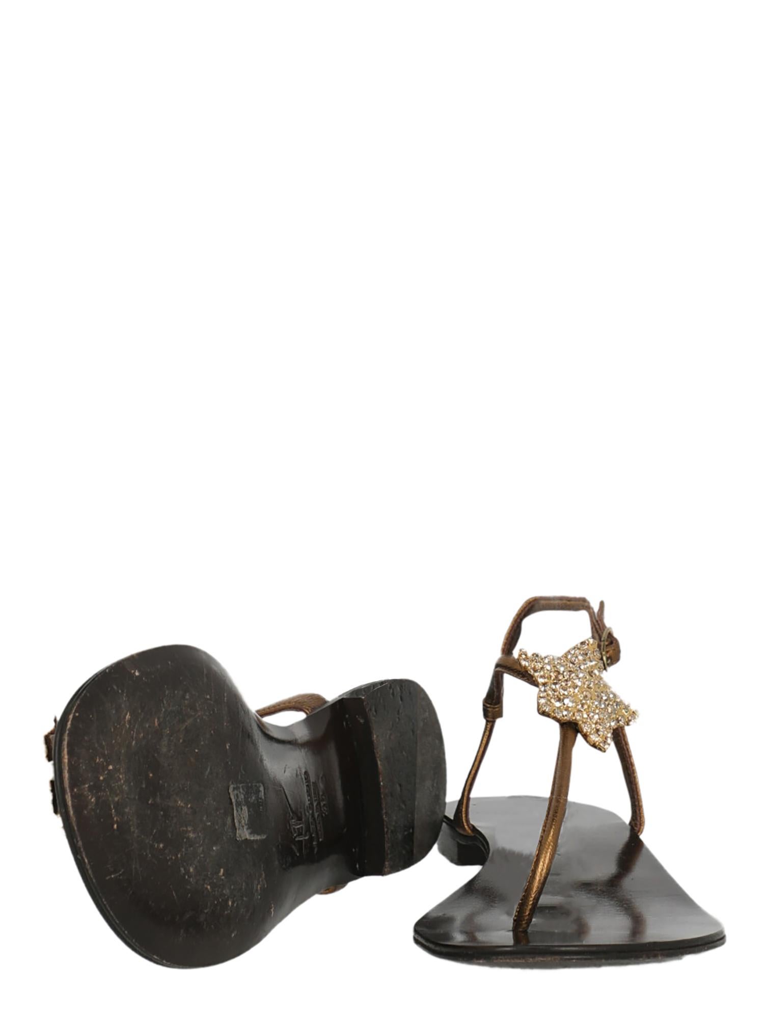 Giuseppe Zanotti Women Sandals Gold Leather EU 38 In Fair Condition For Sale In Milan, IT