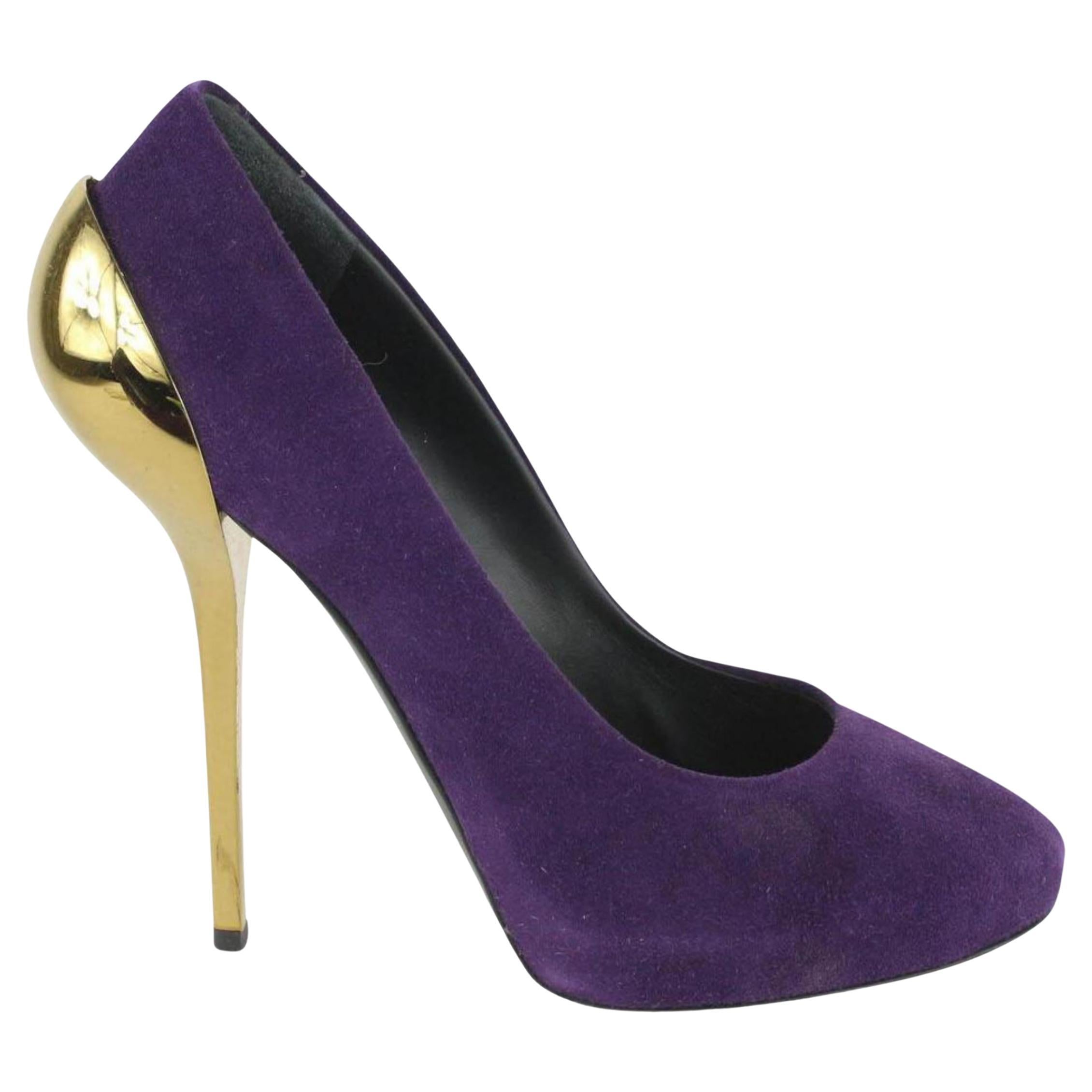 Giuseppe Zanotti Women's 39.5 Purple Suede x Gold Nana Heels 1116gz45 For Sale