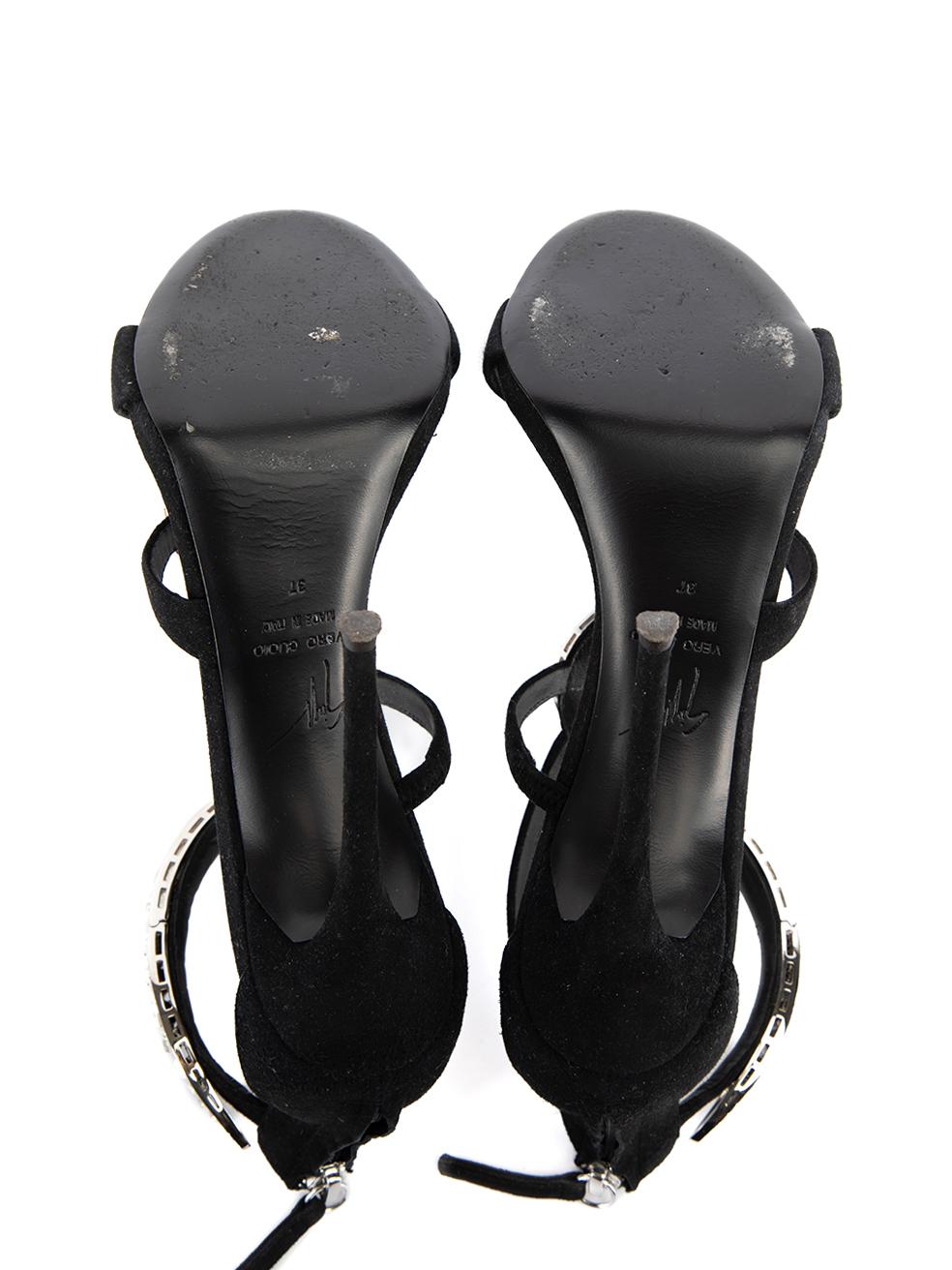 Giuseppe Zanotti Women's Black Crystal Embellished Heeled Sandals For Sale 1