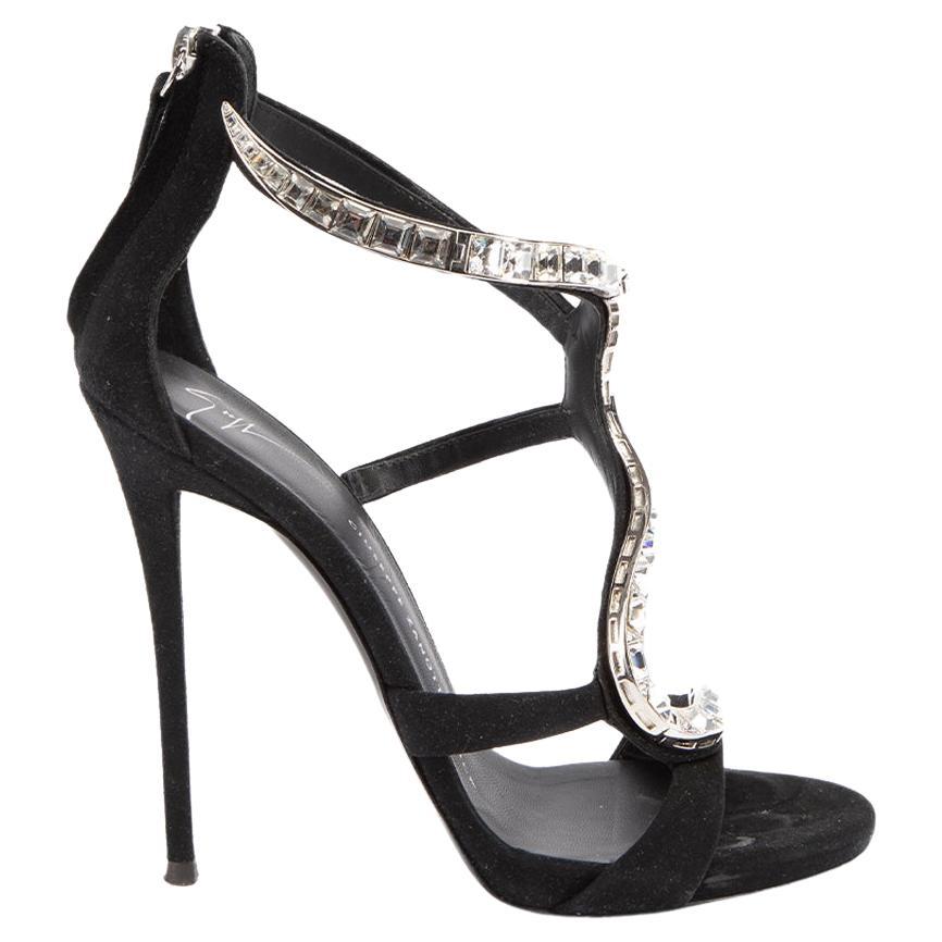 Giuseppe Zanotti Women's Black Crystal Embellished Heeled Sandals For Sale