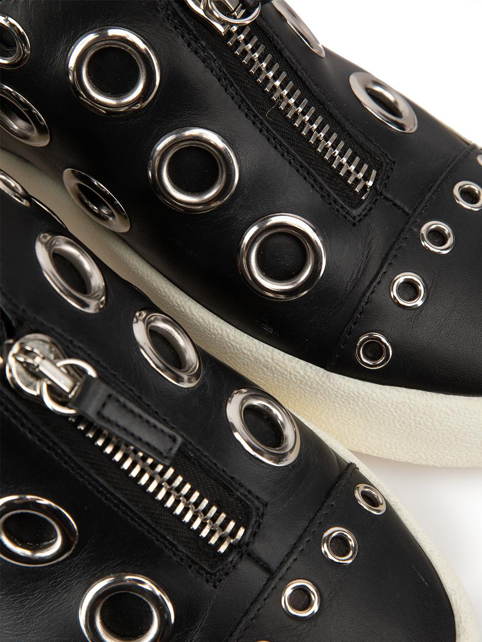 Giuseppe Zanotti Women's Black Leather Eyelets Flatform Trainers For Sale 2