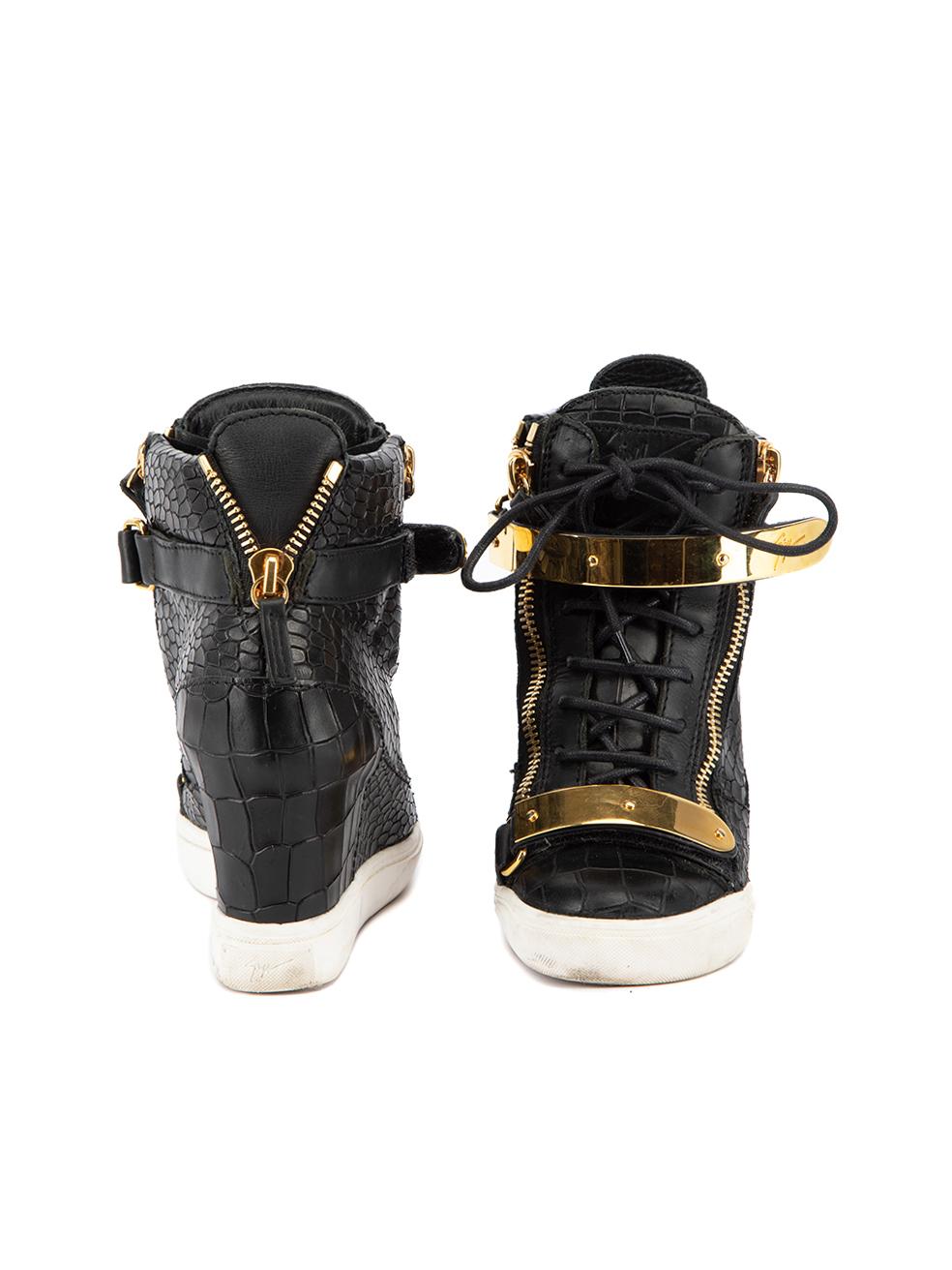 Giuseppe Zanotti Women's Black Leather High Top Wedge Trainers In Excellent Condition In London, GB