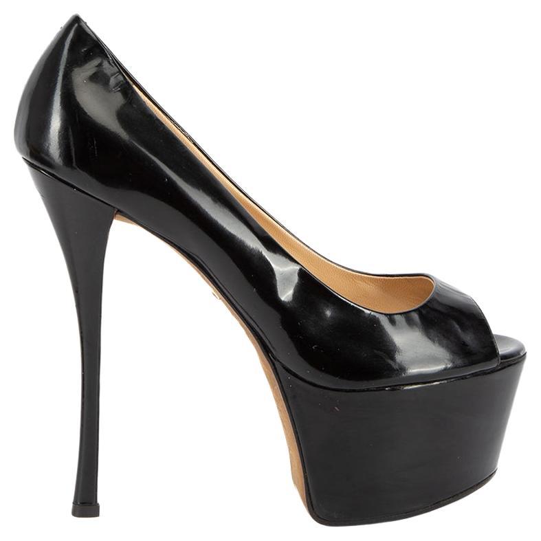 Giuseppe Zanotti Women's Black Patent Platform Peep Toe Heels For Sale