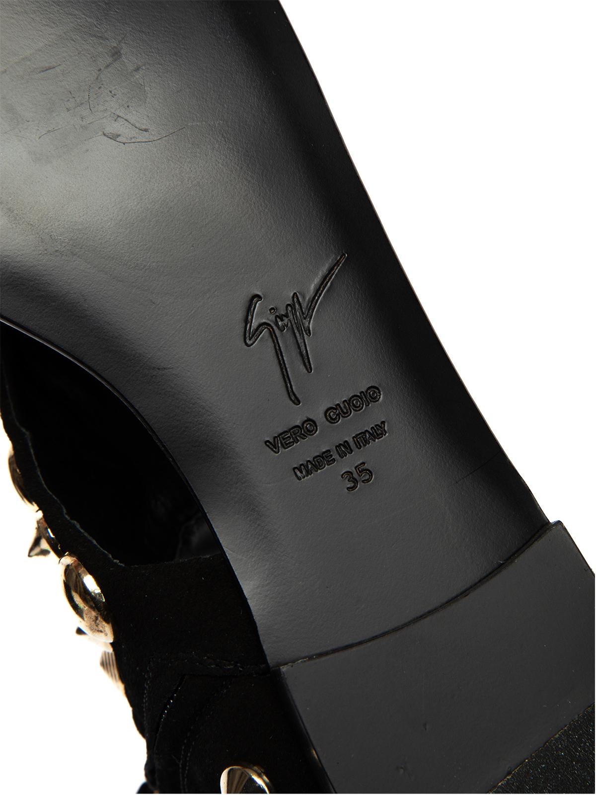 Giuseppe Zanotti Women's Black Studded Suede Ankle Wrap Flat Sandals 1