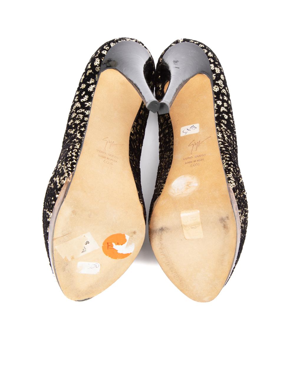 Giuseppe Zanotti Women's Black Velour Sequin Peep Toe Heels For Sale 1