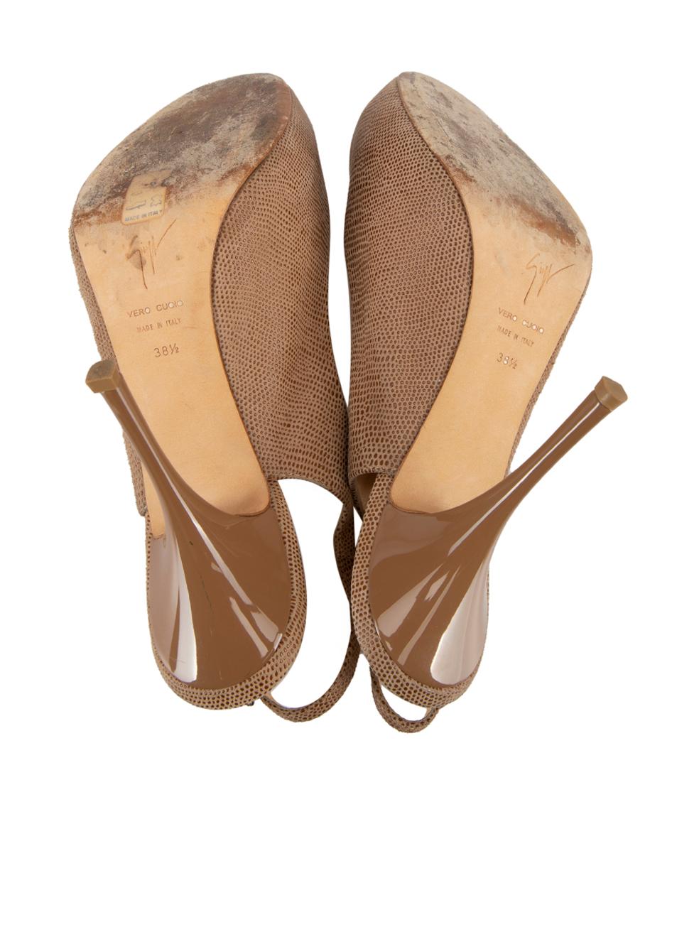 Giuseppe Zanotti Women's Brown Patterned Leather Slingback Heels For Sale 2
