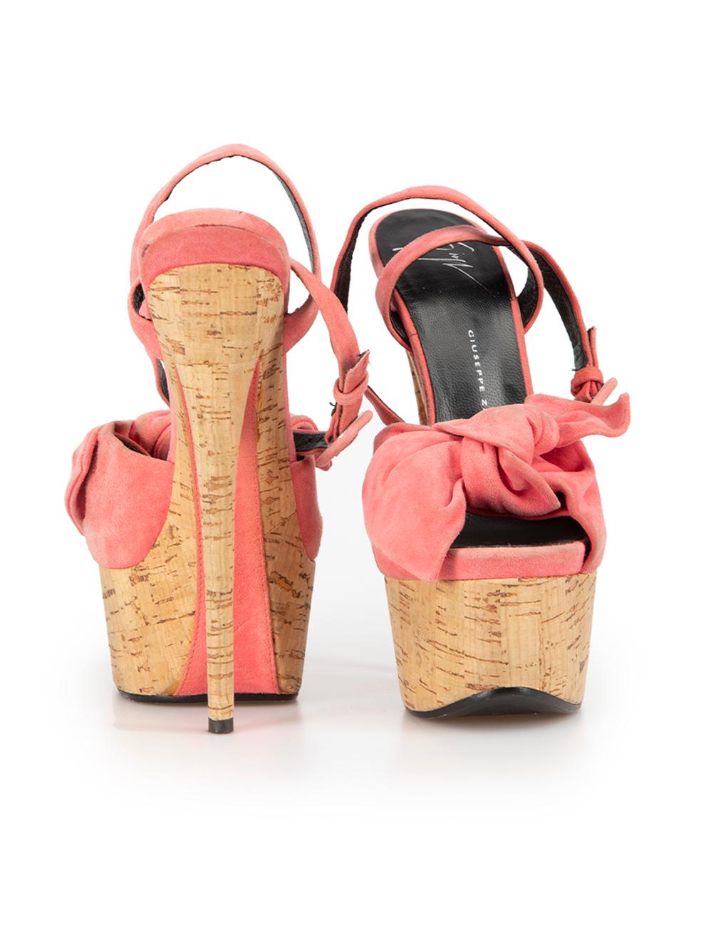 Giuseppe Zanotti Women's Pink Suede Cork Platform Heel Sandals In Good Condition For Sale In London, GB
