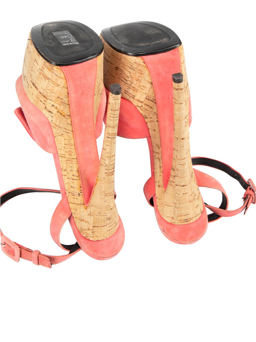 Giuseppe Zanotti Women's Pink Suede Cork Platform Heel Sandals For Sale 1