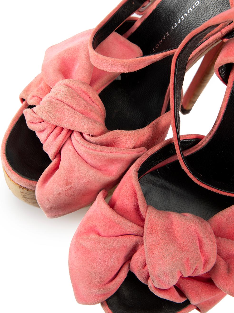 Giuseppe Zanotti Women's Pink Suede Cork Platform Heel Sandals For Sale 2