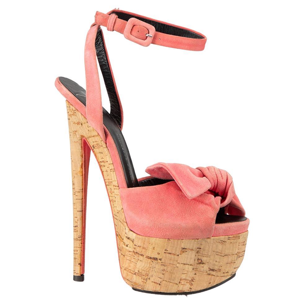 Giuseppe Zanotti Women's Pink Suede Cork Platform Heel Sandals For Sale
