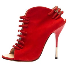 Giuseppe Zanotti Women's Red Suede Peep-Toe Buckle Accent Boot