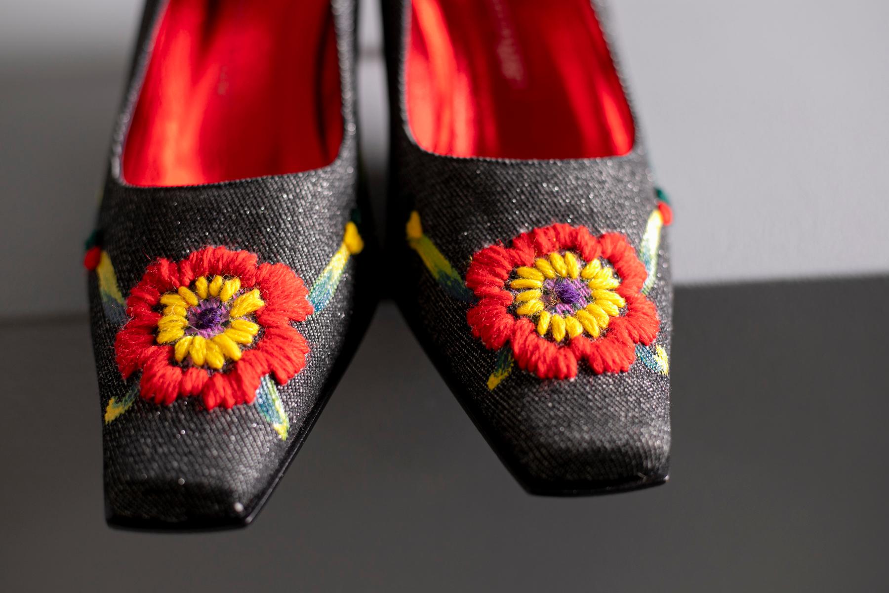 Noir Giuseppe Zanotti - Chaussures pour femme avec fleur brodée en vente