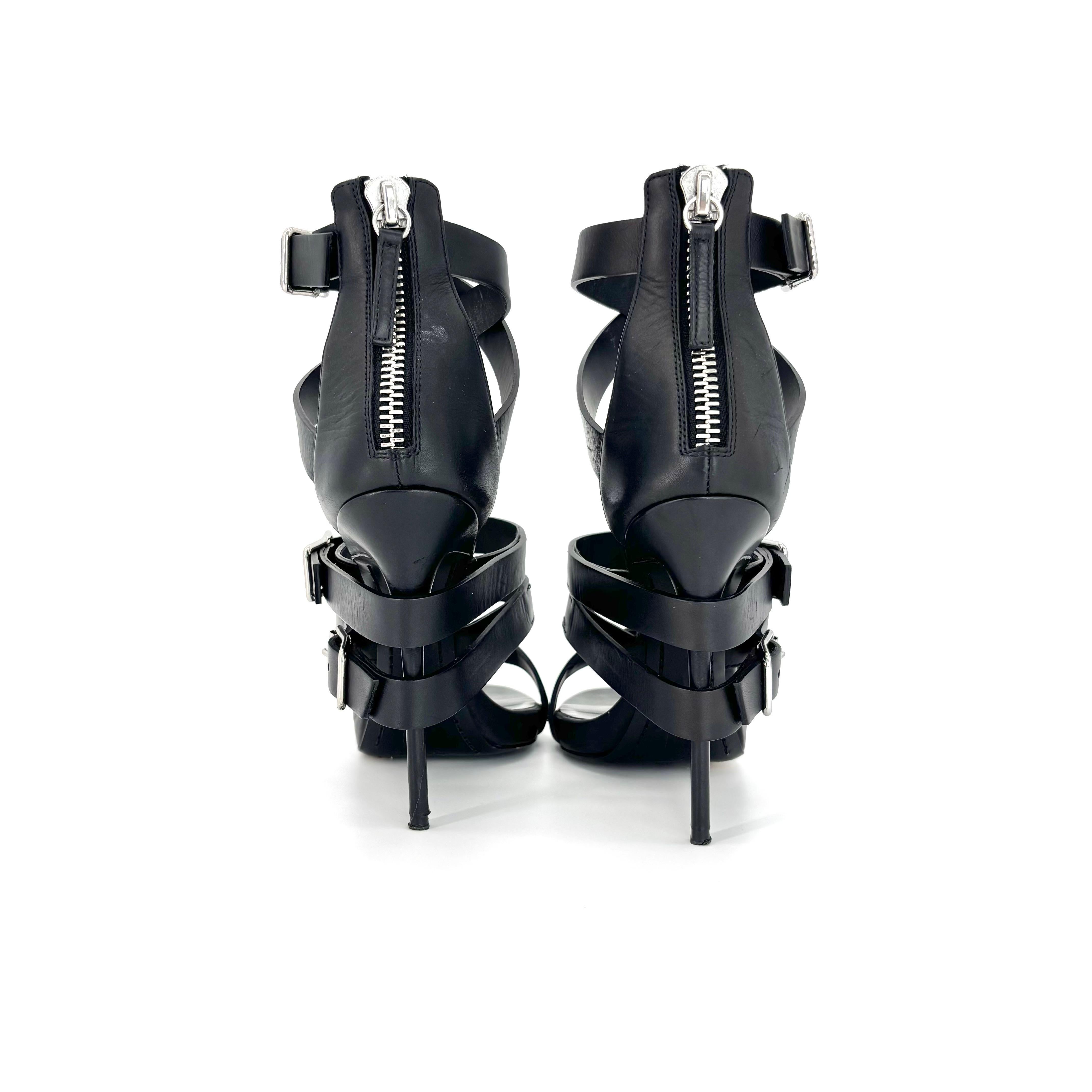 Giuseppe Zanotti Wraparound Schnalle Schwarz Riemchen Gladiator Stiletto Sandalen 37 Damen im Angebot