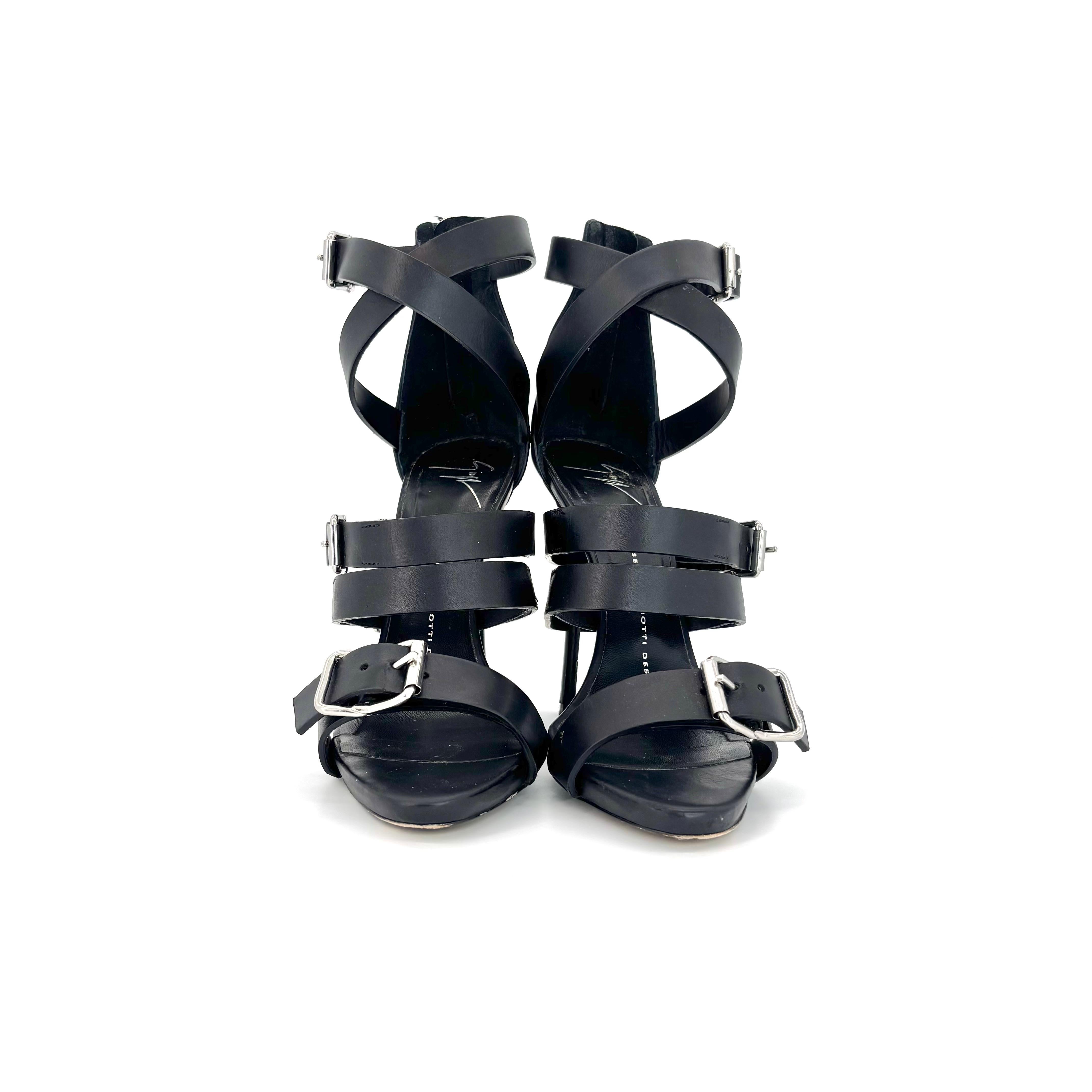 Giuseppe Zanotti Wraparound Schnalle Schwarz Riemchen Gladiator Stiletto Sandalen 37 im Angebot 1
