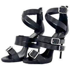 Giuseppe Zanotti Wraparound Buckle Black Strappy Gladiator Stiletto Sandals 37