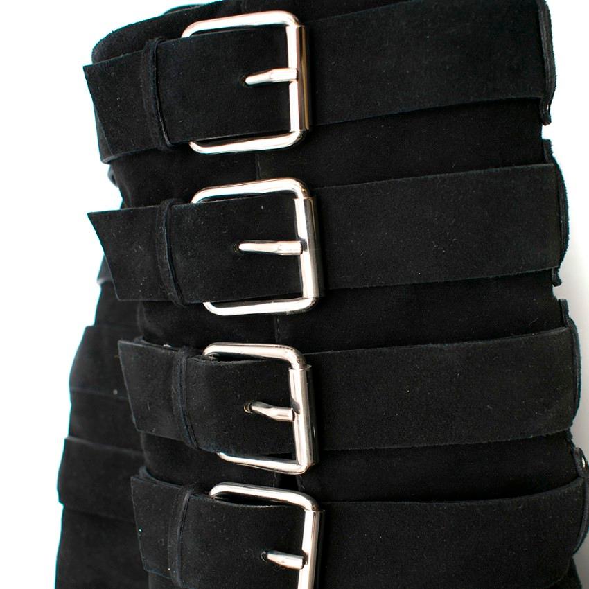 Giuseppe Zanotti x Balmain Black Suede Multi Buckle Boots 39.5 In Excellent Condition In London, GB