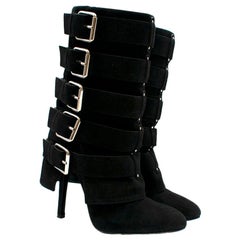 Giuseppe Zanotti x Balmain Black Suede Multi Buckle Boots 39.5