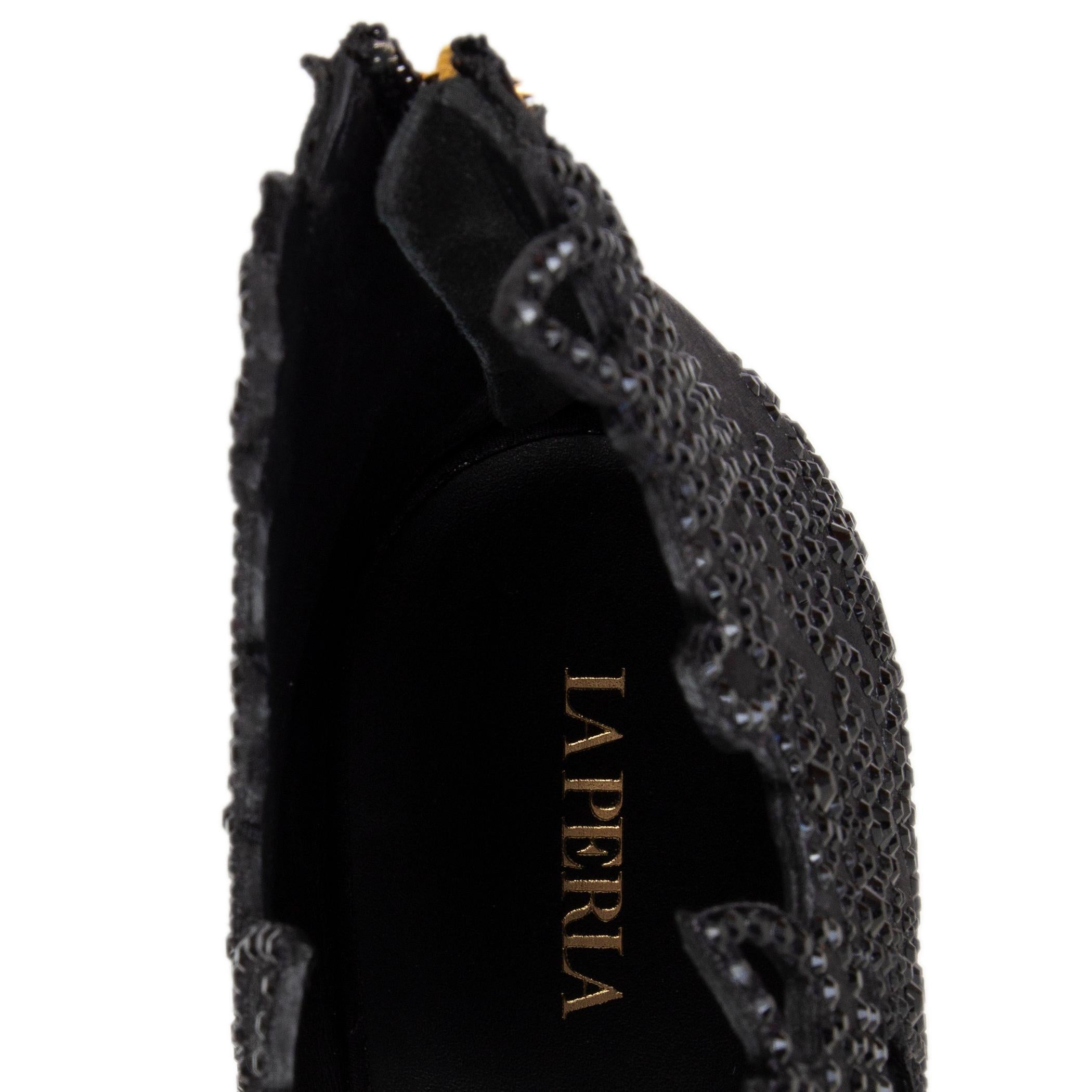 Black GIUSEPPE ZANOTTI x LA PERLA black RHINESTONE SATIN Platform Sandals Shoes 38
