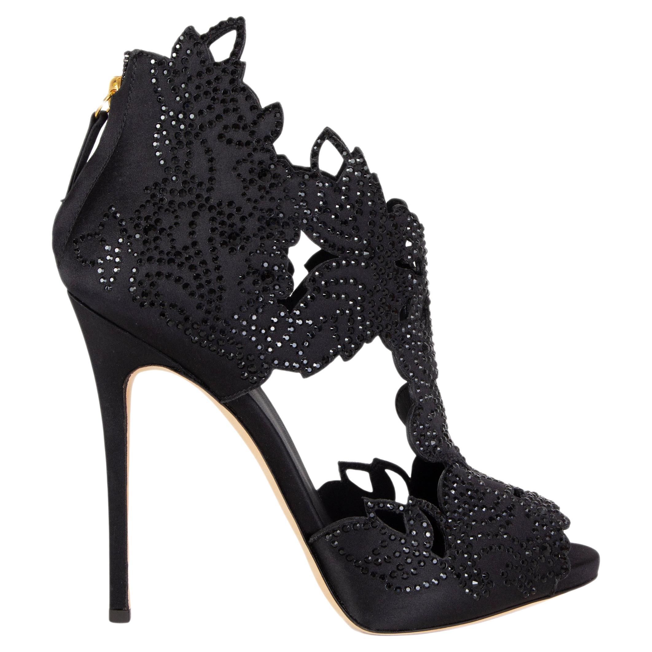 GIUSEPPE ZANOTTI x LA PERLA black RHINESTONE SATIN Platform Sandals Shoes  38 For Sale at 1stDibs