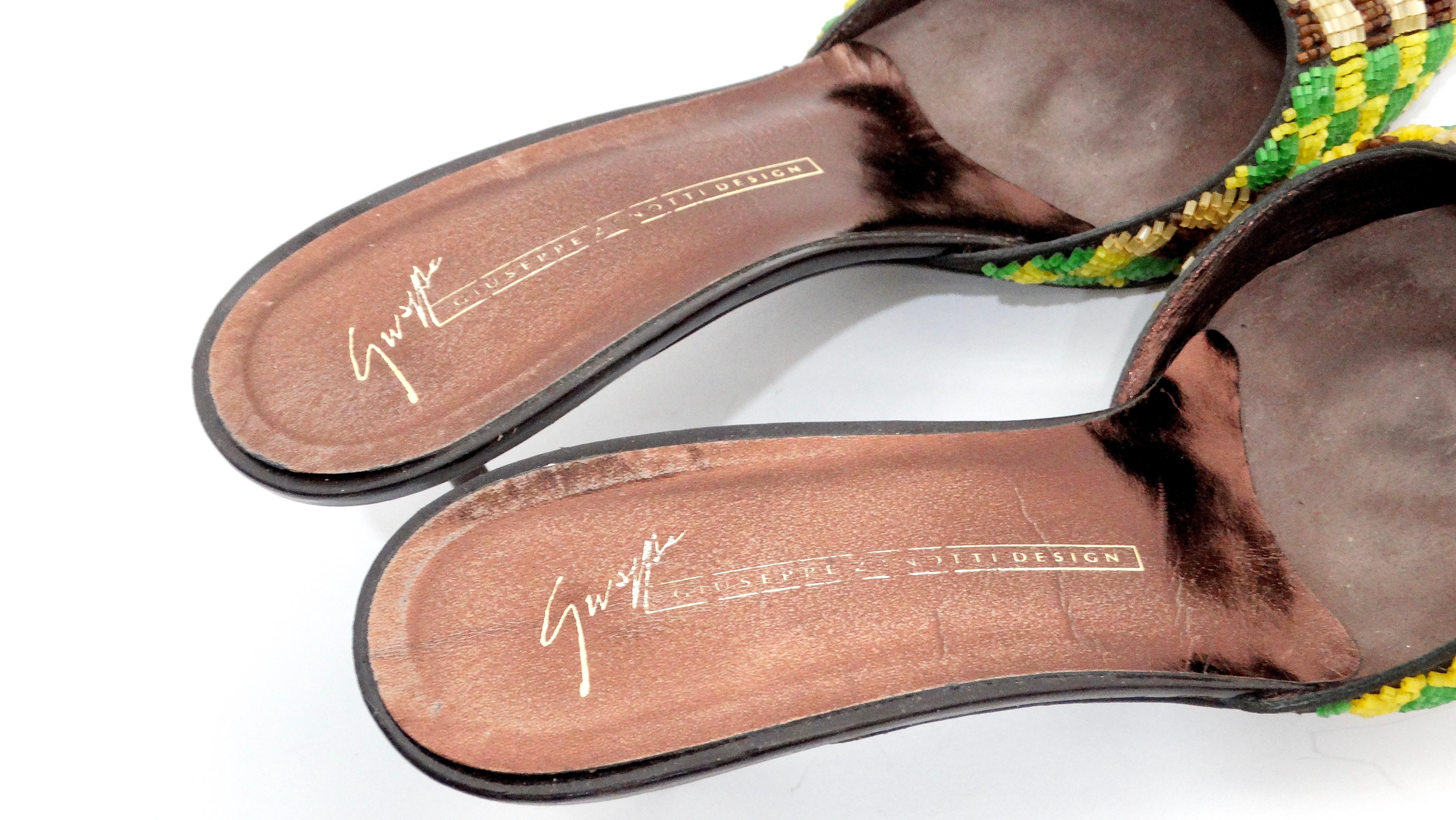 De las mujeres Giuseppe Zanotti Y2K Verde y Amarillo Mules de tacón de gatito a cuadros con cuentas en venta