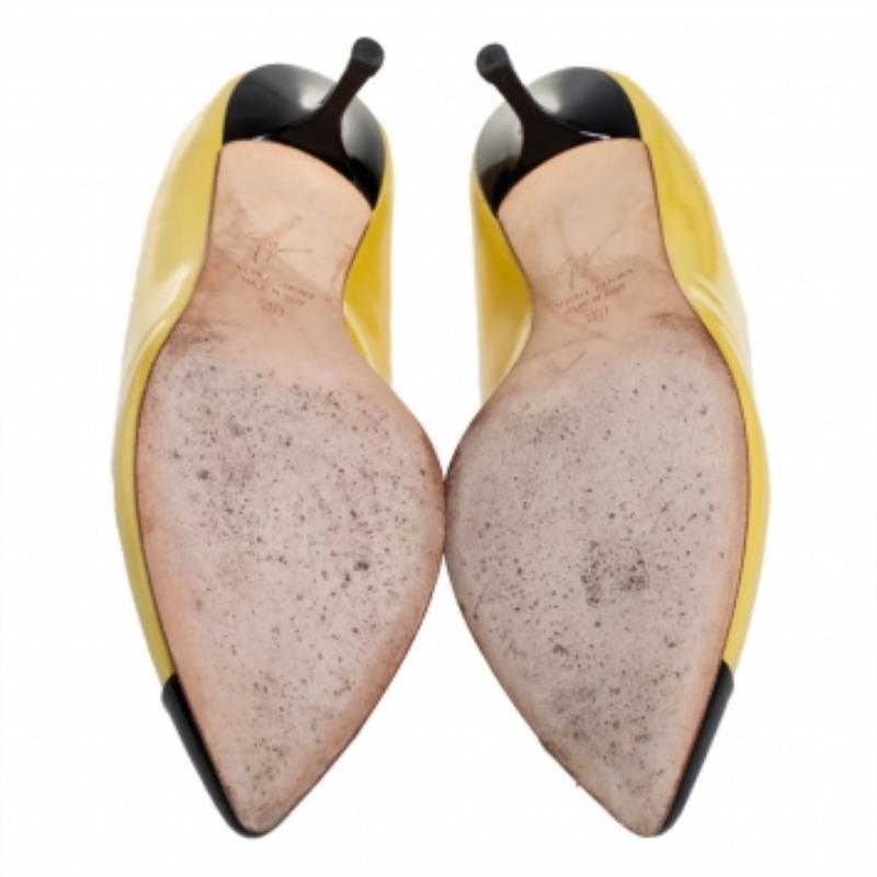Giuseppe Zanotti Yellow/Black Patent Leather Cap Toe Pumps Size 38 For Sale 2