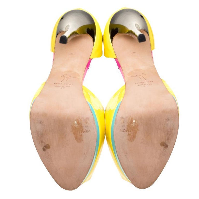 Giuseppe Zanotti Yellow/Black Patent Leather Peep Toe Platform Sandals ...