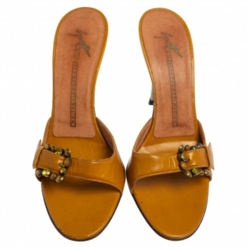 Giuseppe Zanotti Yellow  Leather Buckle Embellishment Sandals Size 36 For Sale 1